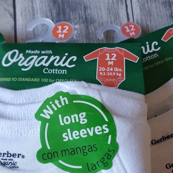 NWT - Gerber Organic (Set of 2) Baby 3pk Long Sleeve Onesies - Size 12M - Picture 2 of 4